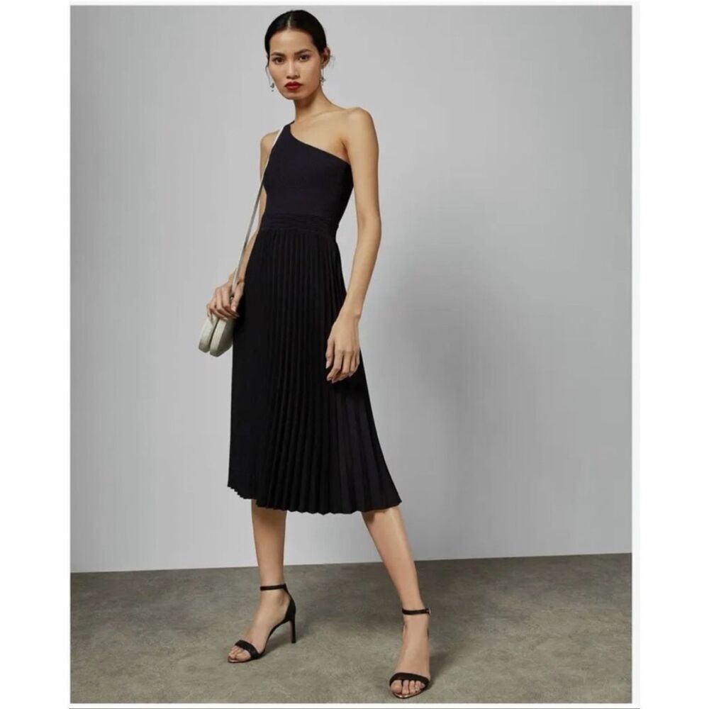 NWT Ted Baker Miriom One-Shoulder Pleated Midi Dress Suze 00